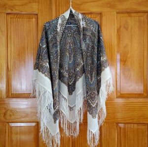 Pure Wool Pavlovo Posad Shawl Scarf, 49", New